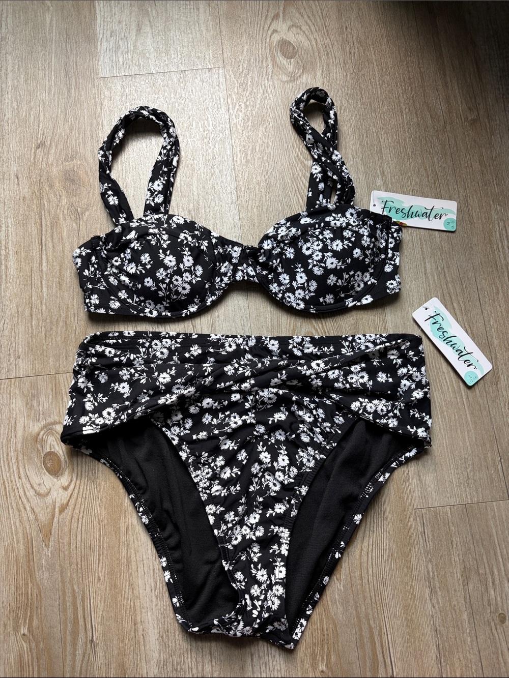 Black & White Floral Two-Piece Bikini Set